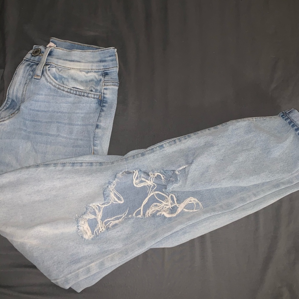 High rise blue jeans